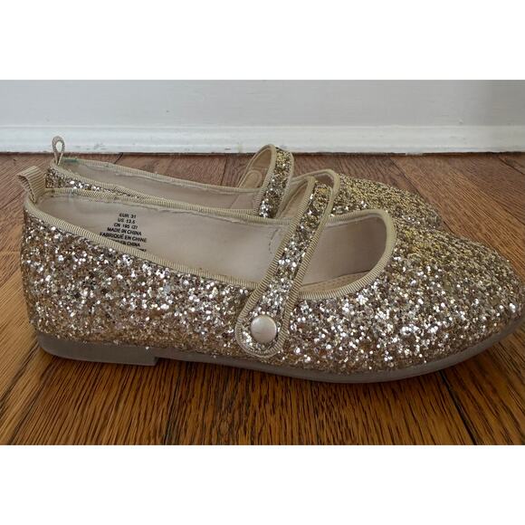 H&M Girls' Gold Glitter Mary Jane Flats Size 13.5 Little Kid - Picture 1 of 7